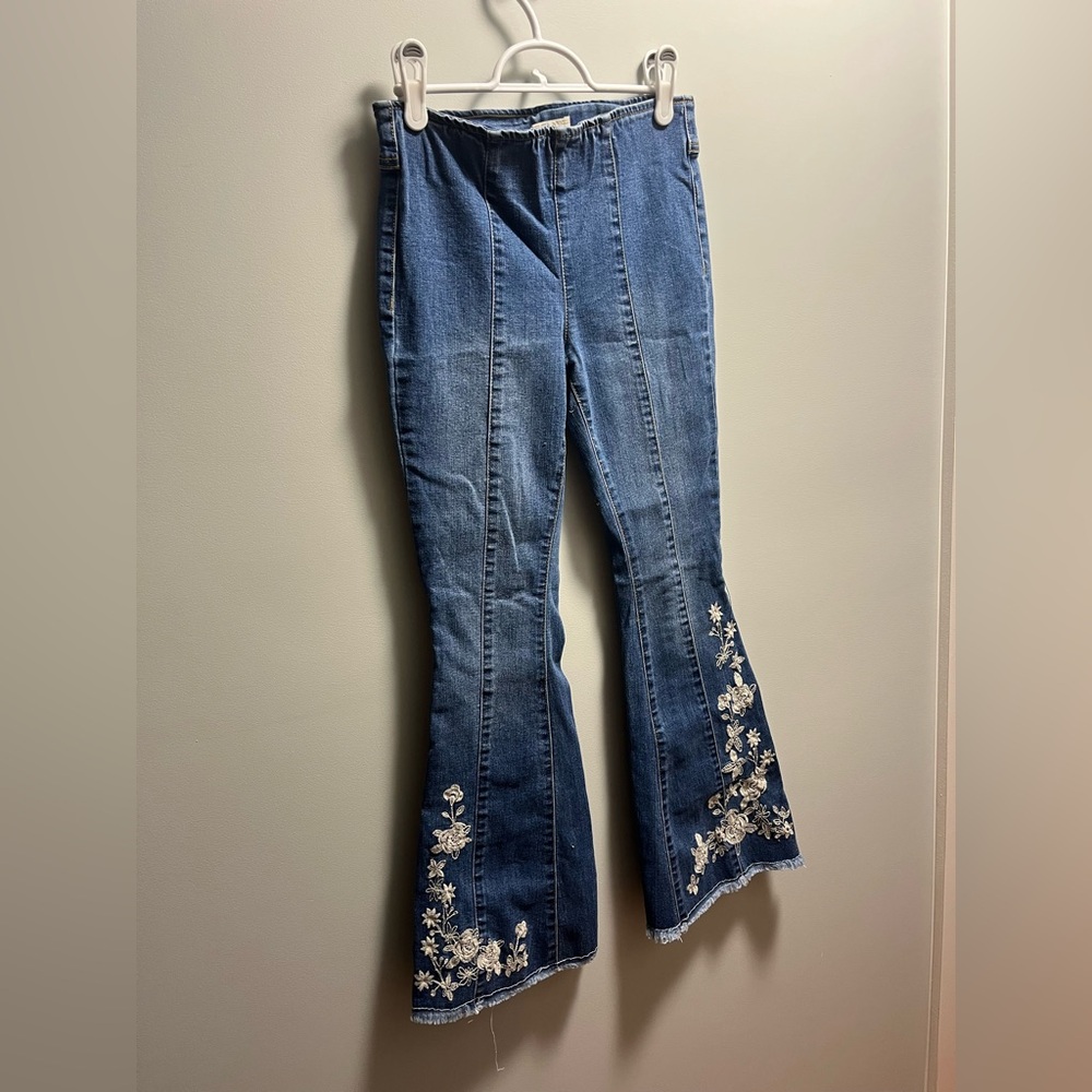 Chelsea & Violet Blue Floral Flare Jeans